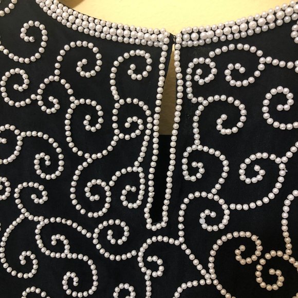 Vintage Laurence Kazar Swirl Pearl Beaded Silk Top - Picture 9 of 11